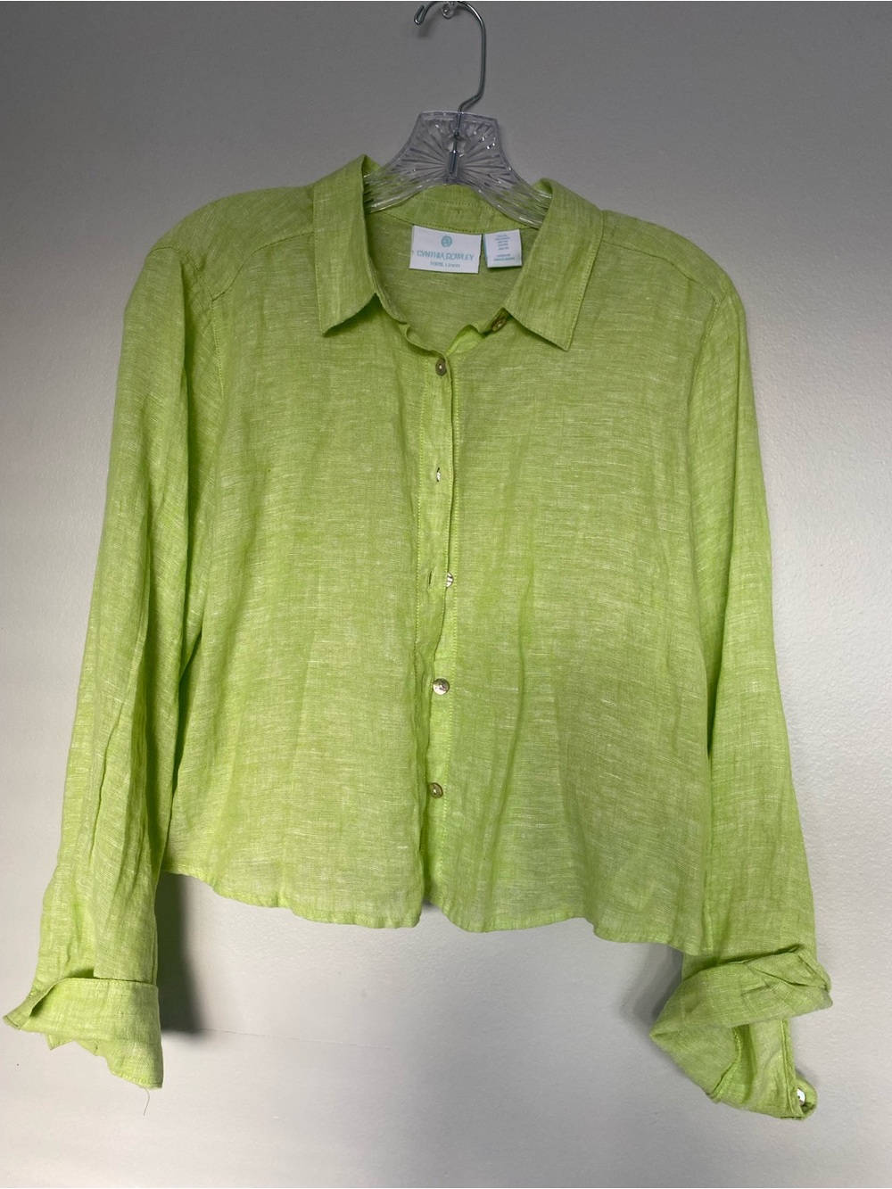 Cynthia Rowley Lime Green Linen Button-Down Shirt